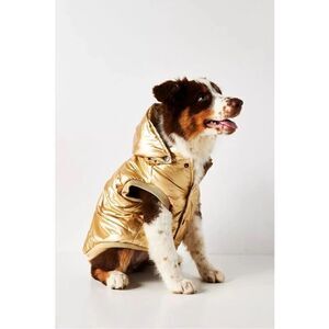 NEW Anthropologie Found My Animal Gold Dog Puffer Removable Hoodie Coat Jacket